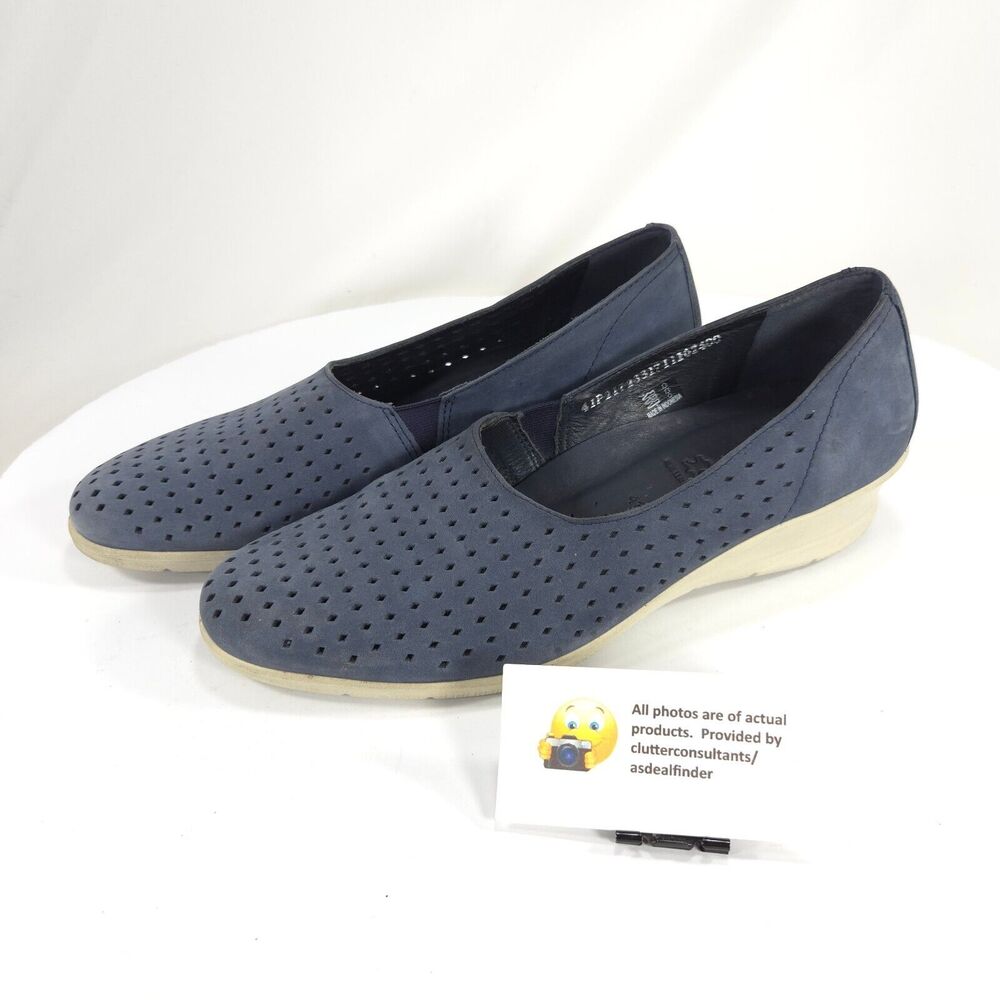 Ecco Leather Wedge Casual Slip On Ballet Flat Womens Size 10.5 Blue